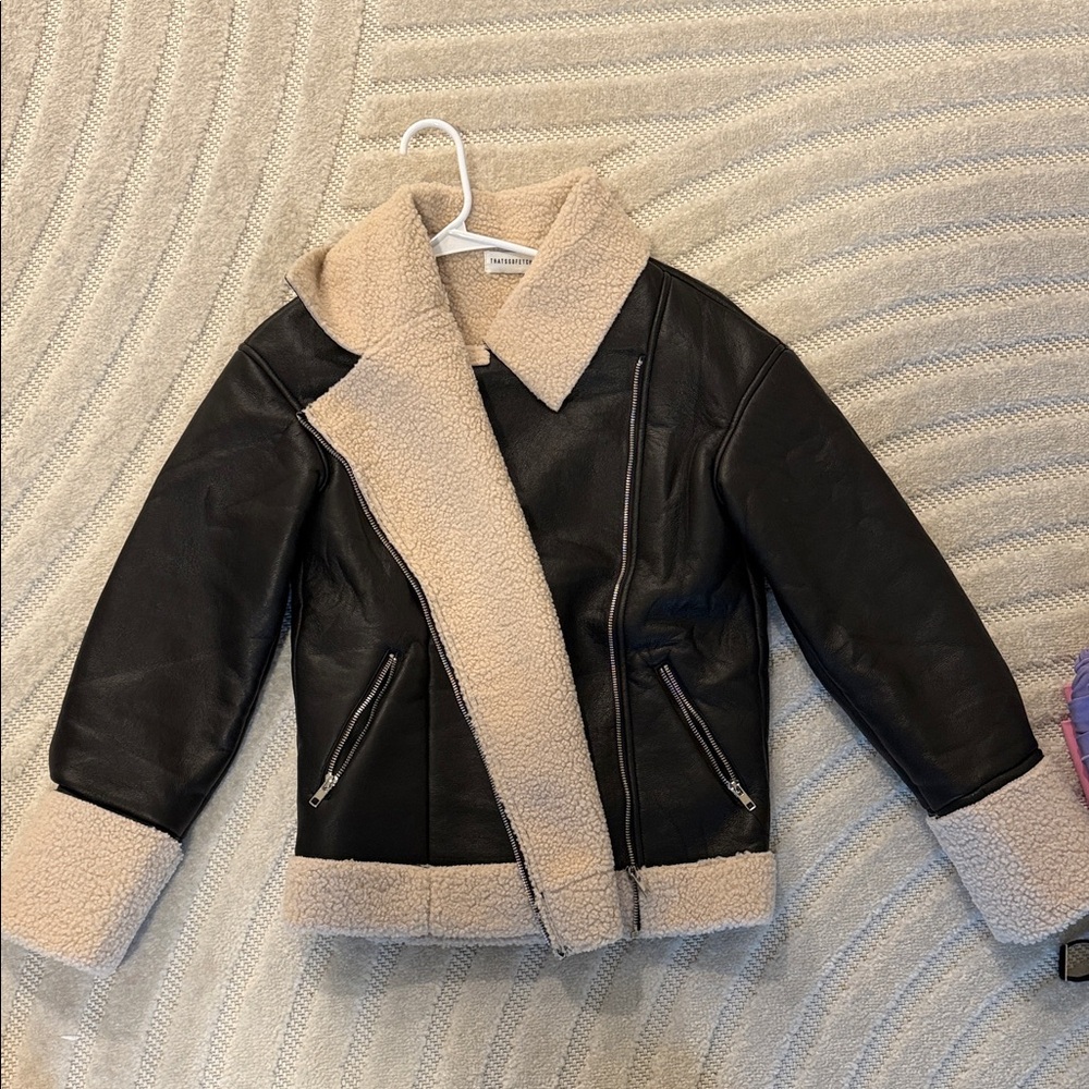Women's Black and Cream Leather Jacket